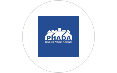 PHADA: Helping House America logo inside a circle with a light grey border