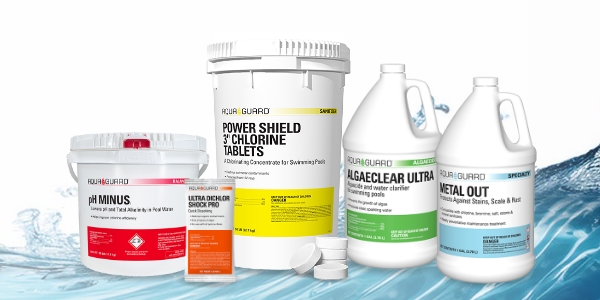 Image of Pool maintenance products by a pool