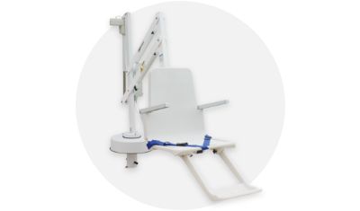 Image of a pool lift in a gray circle