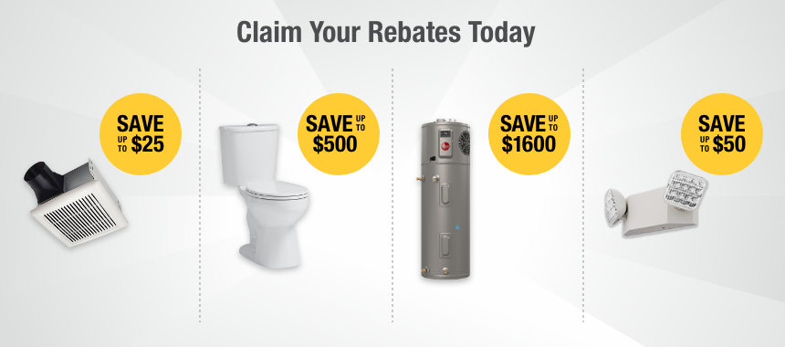 an image showing rebate savings for exhaust fans, water heaters, and toilets