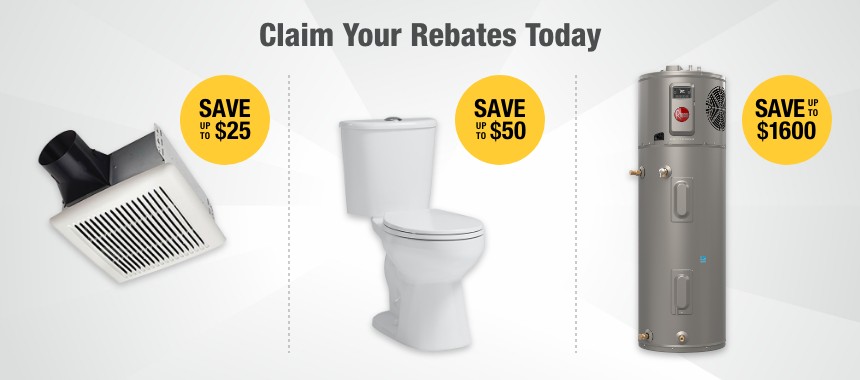 an image showing rebate savings for exhaust fans, water heaters, and toilets