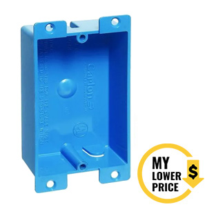 Carlon Old Work Electrical Outlet Box, 1-Gang 8 inch Cu, Blue Pvc, Flanged Shallow