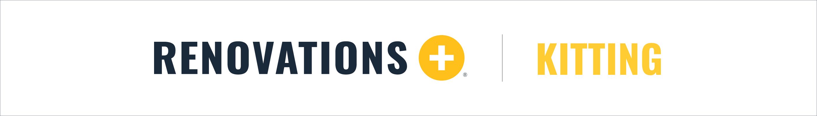 RenovationsPlus logo followed by Kitting page name in outlined white background graphic