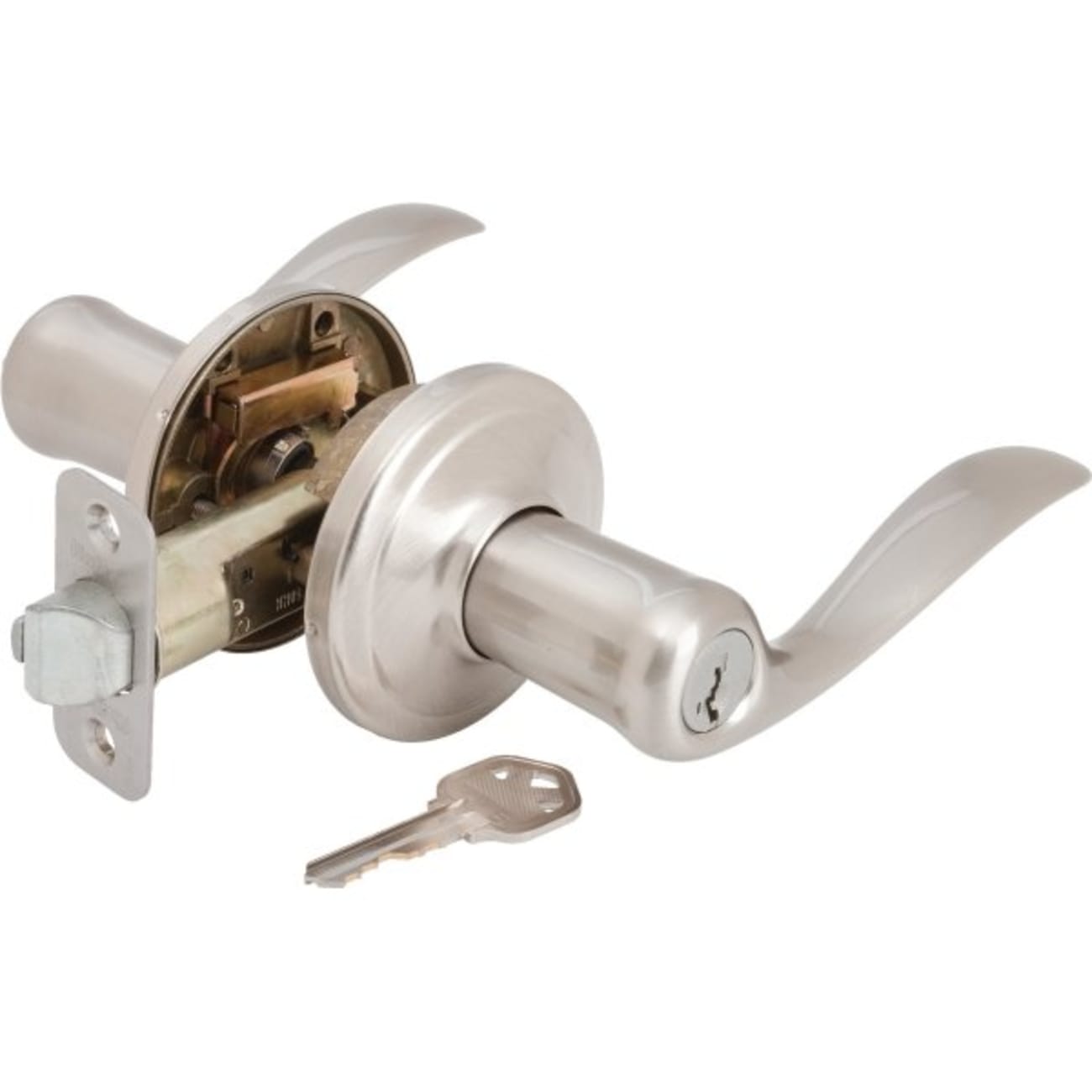 Kwikset® Tustin® Door Lever With Smartkey Security, Wave, Entry, Grade 2, Metal, Satin Nickel