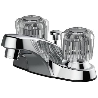 Seasons® Two-Handle Centerset Bathroom Faucet With Acrylic Knobs And Quick Install Pop-Up In Chrome
