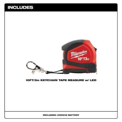Milwaukee® 10 Ft./3m Keychain Tape Measure With Led