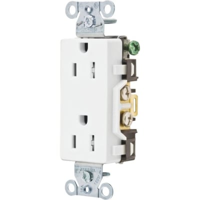 Hubbell® 15 Amp 125 Volt Commercial Decorator Straight Blade Duplex Standard Outlet (White)