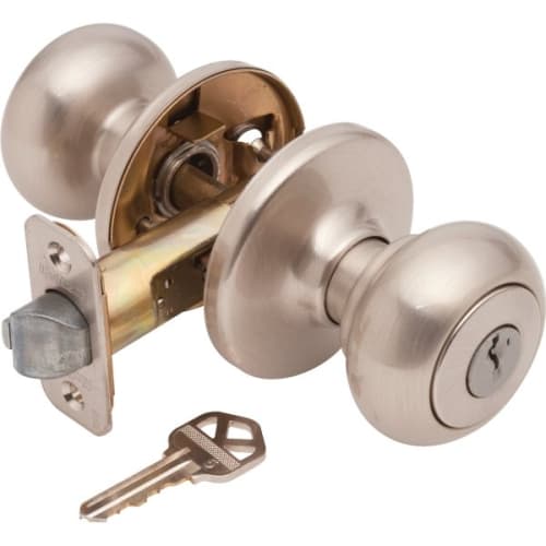Kwikset® Cove„ Door Knob With Smartkey Security„, Ball, Entry, Grade 3, Satin Nickel
