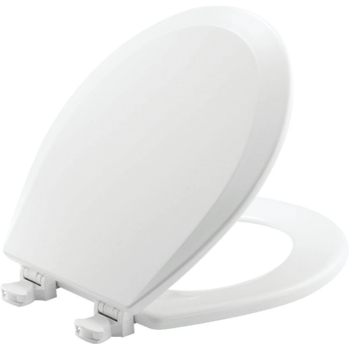 Bemis More Durable Hinge Easy-Clean Round Enameled Wood Closed Front Toilet Seat In White