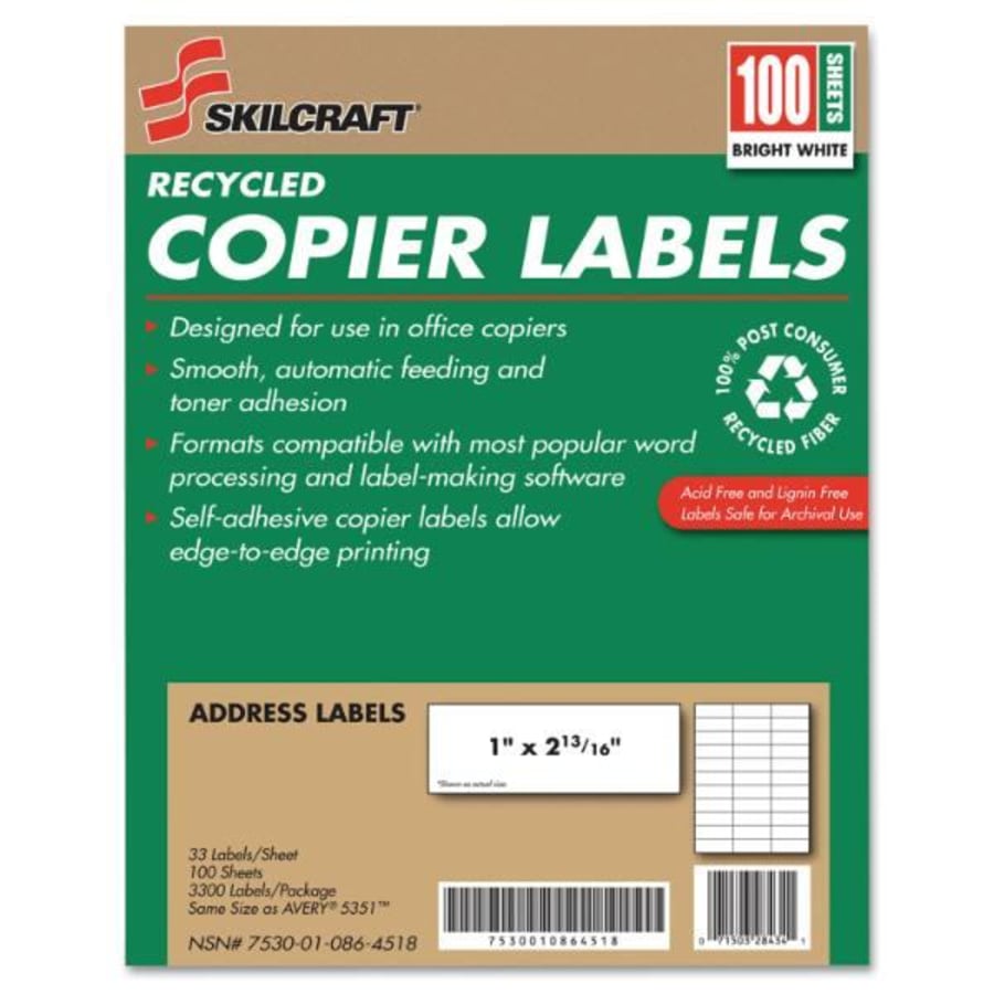 Skilcraft Recycled Address Labels, Printers, 2 X 4, White, 10 ...
