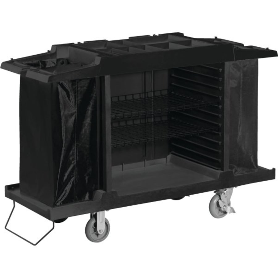 42 Janitorial Cart, 2 Shelves & Nylon Trash Bag - Black in 2023