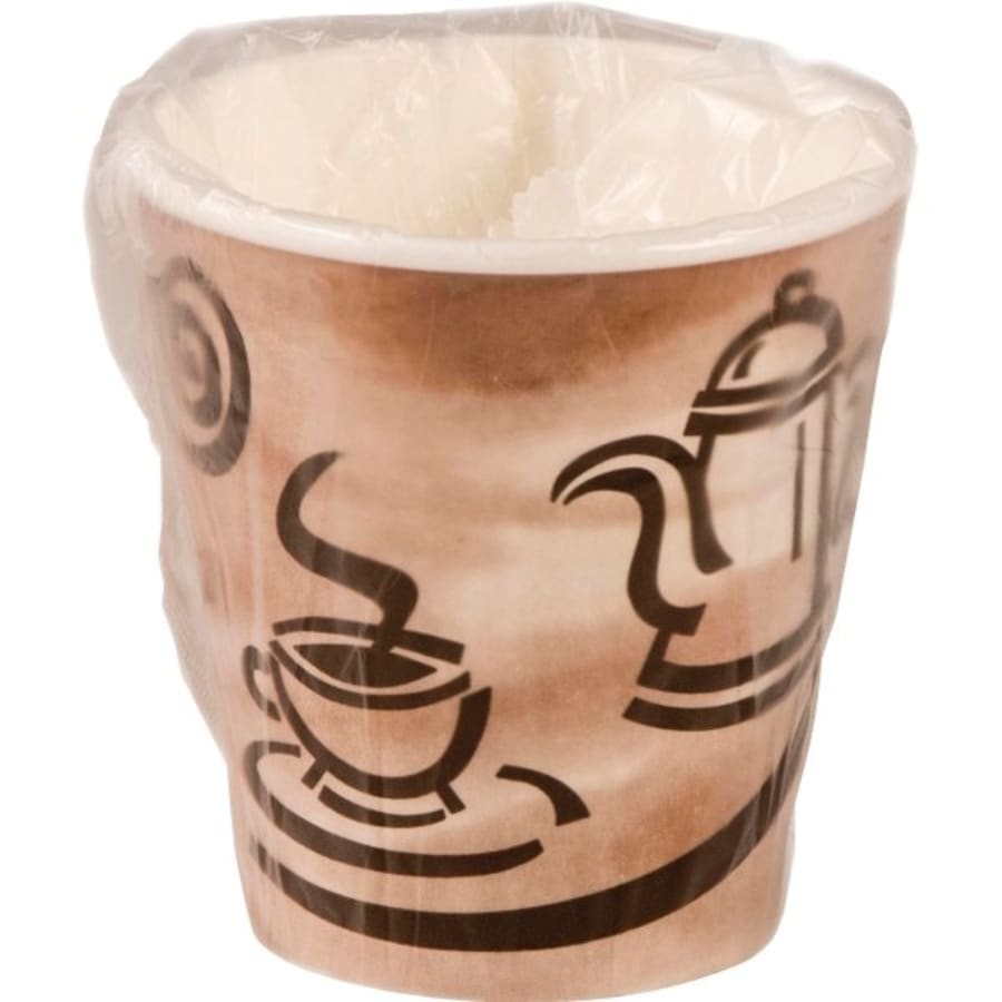 8 oz. Paper Hot Cup, Empress White / Brown Print Coffee Cups 1,000/Case