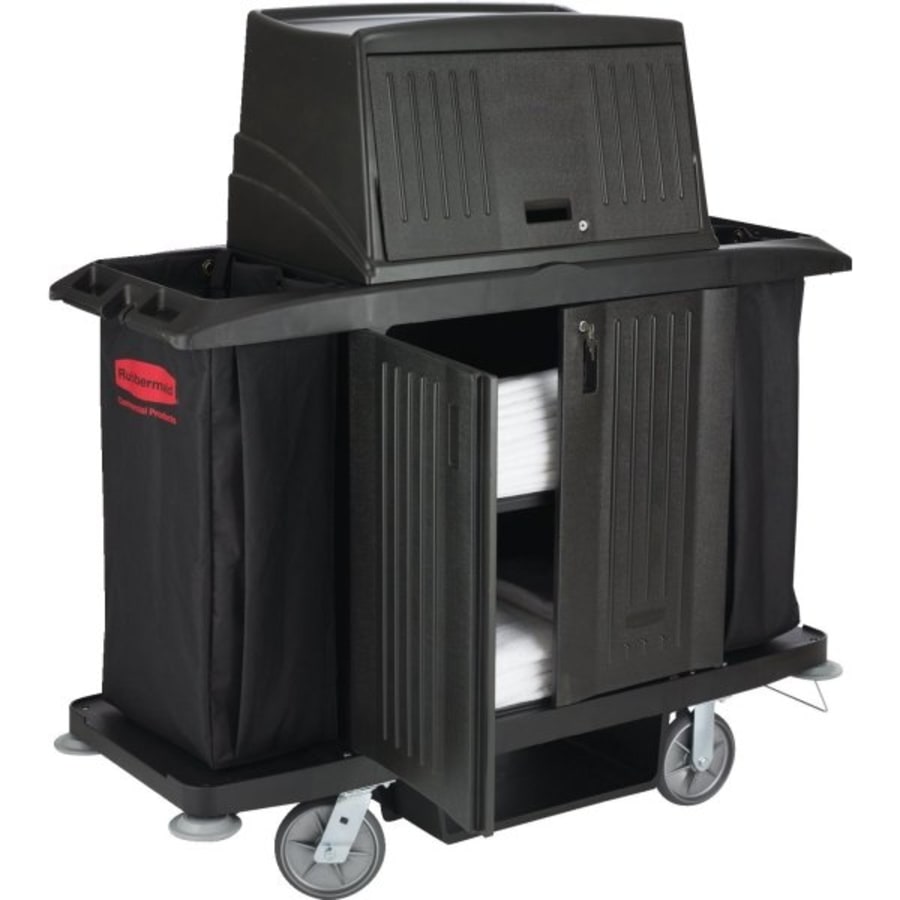 Rubbermaid Black Deluxe High-Security Metal Housekeeping Cart (Rubbermaid  9T64 BLA)