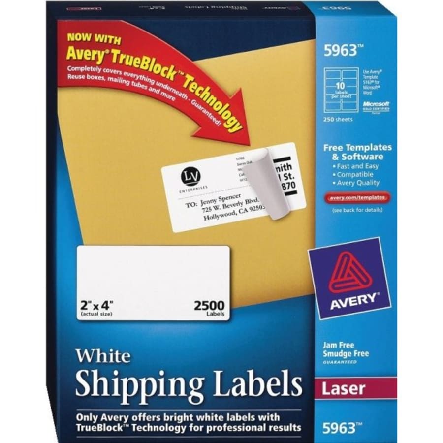 Avery® TrueBlock Laser Printer Shipping Labels, 3-1/2