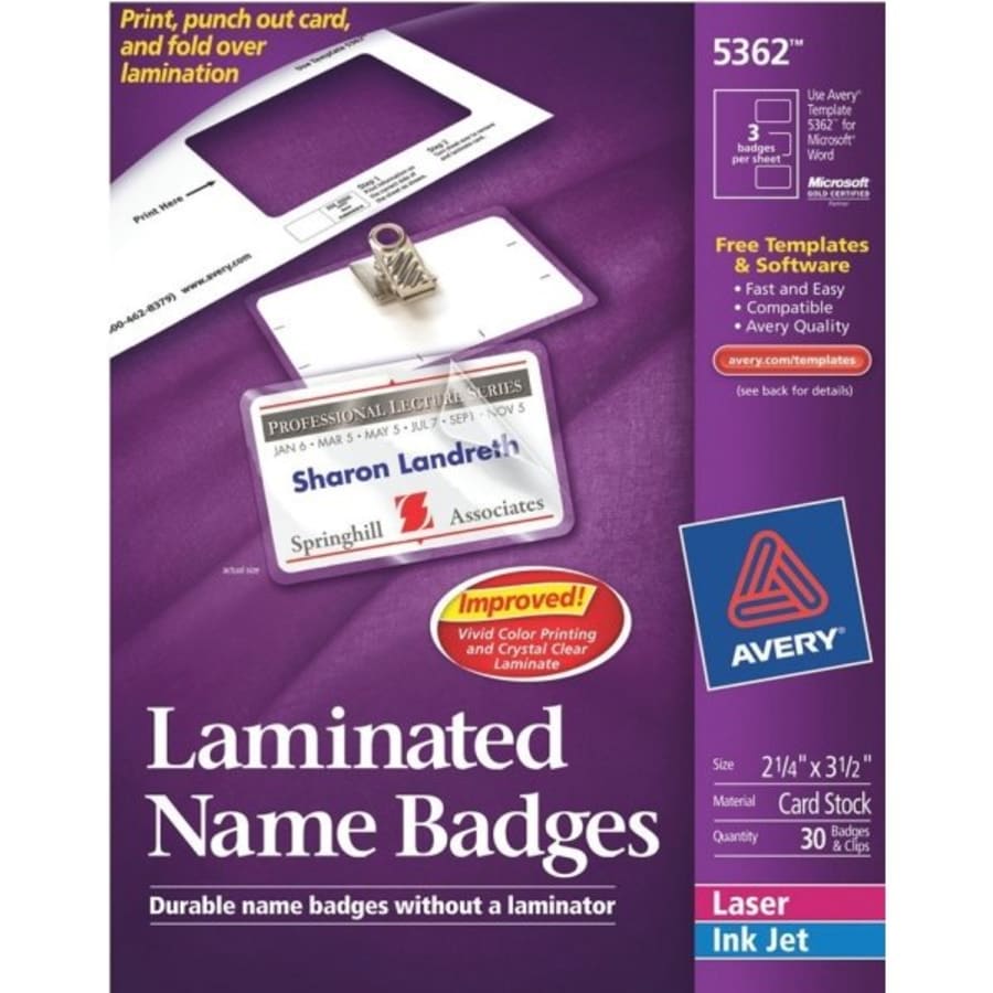 Avery® Laminated I.D. Badges, Cards & Clips Kit, Box Of 30 ...