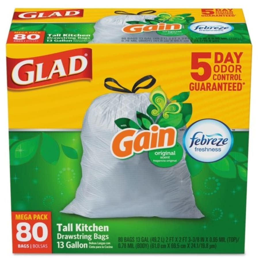 Glad OdorShield 78361 Trash Bag, 13 gal, White