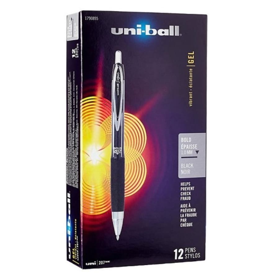 Uni-Ball® Black Micro Point 207 Retractable Fraud Prevention Gel Pen, Pack  Of 12