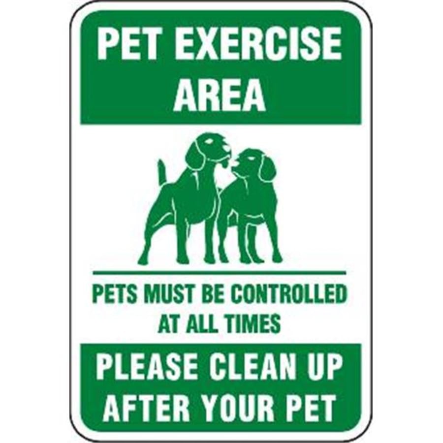 Reflective Pet Exercise Area Control & Clean Up After Your Pet 12x18 Alum Signs