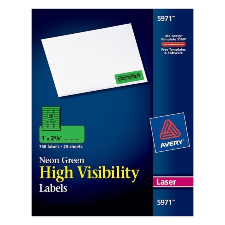 Avery® Yellow High-Visibility Permanent Laser ID Label 1 x 2 ...