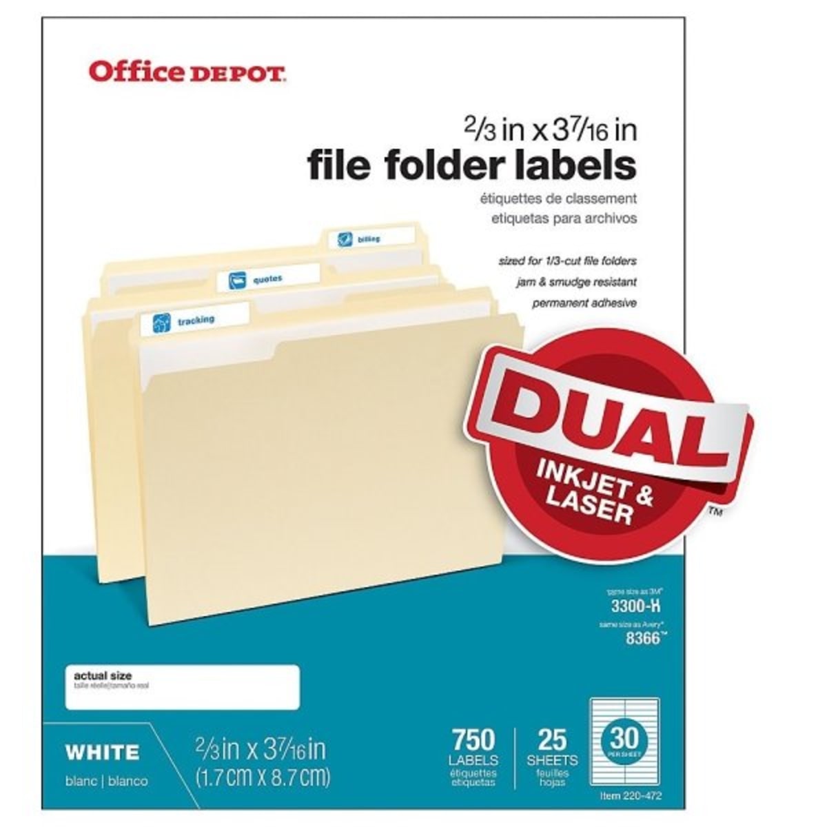 Office Depot® White Permanent Inkjet/Laser File Folder Label ...