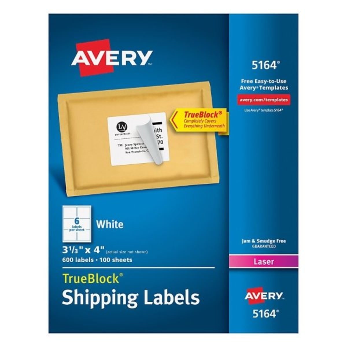 Avery® White TrueBlock Technology Laser Shipping Label 3-1/3 ...
