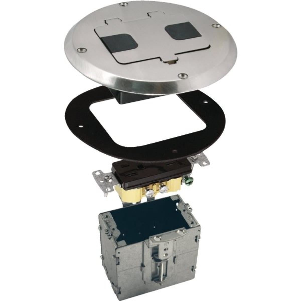 Hubbell 1 Gang Nickel Finish Floor Box Kit Duplex 15a Hd Supply