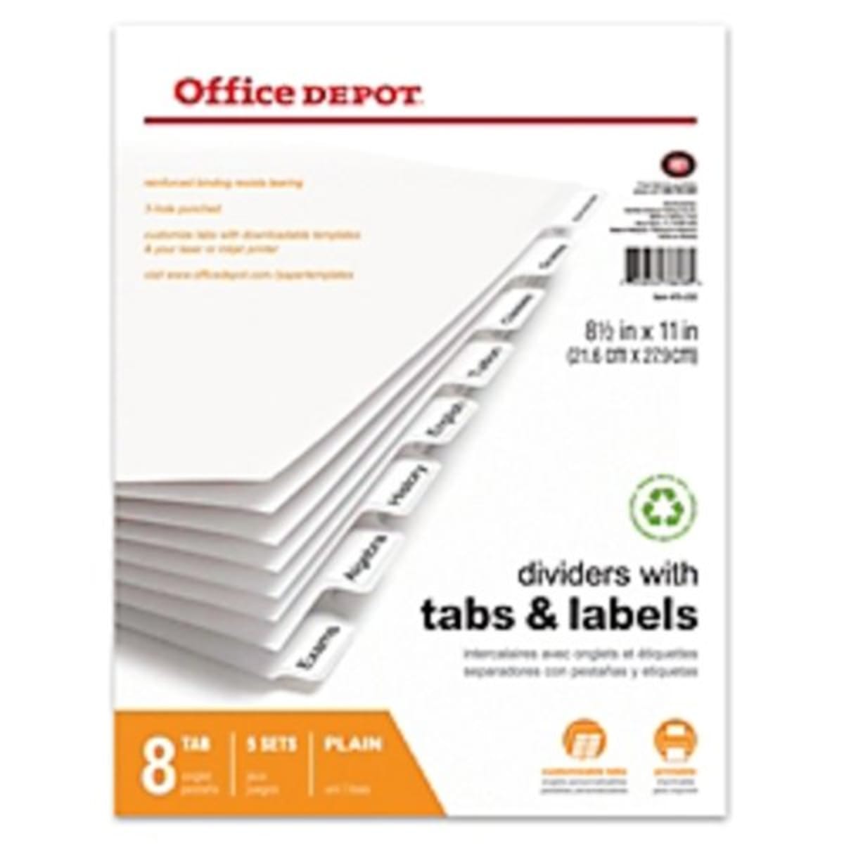 Office Depot Plain Dividers With Tabs And Labels, 8-Tab, 5 ...