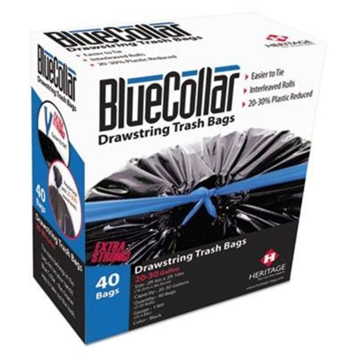 Bluecollar Drawstring Trash Bags 20 30 Gallon 1mil Black