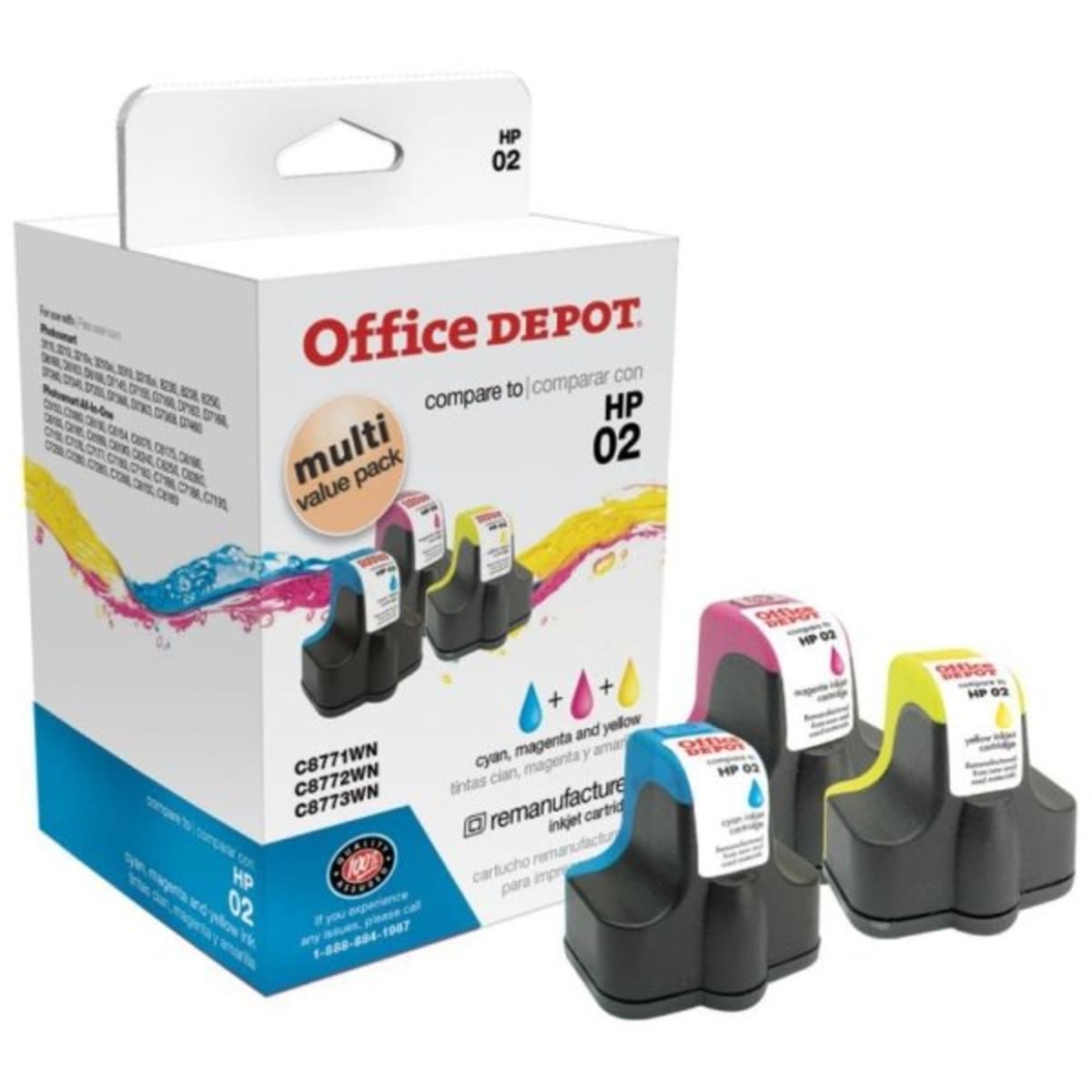 Office Depot® Od02Cmy -Hp 02- Remanufactured Tricolor Ink Cartridges, Pack  Of 3 | HD Supply
