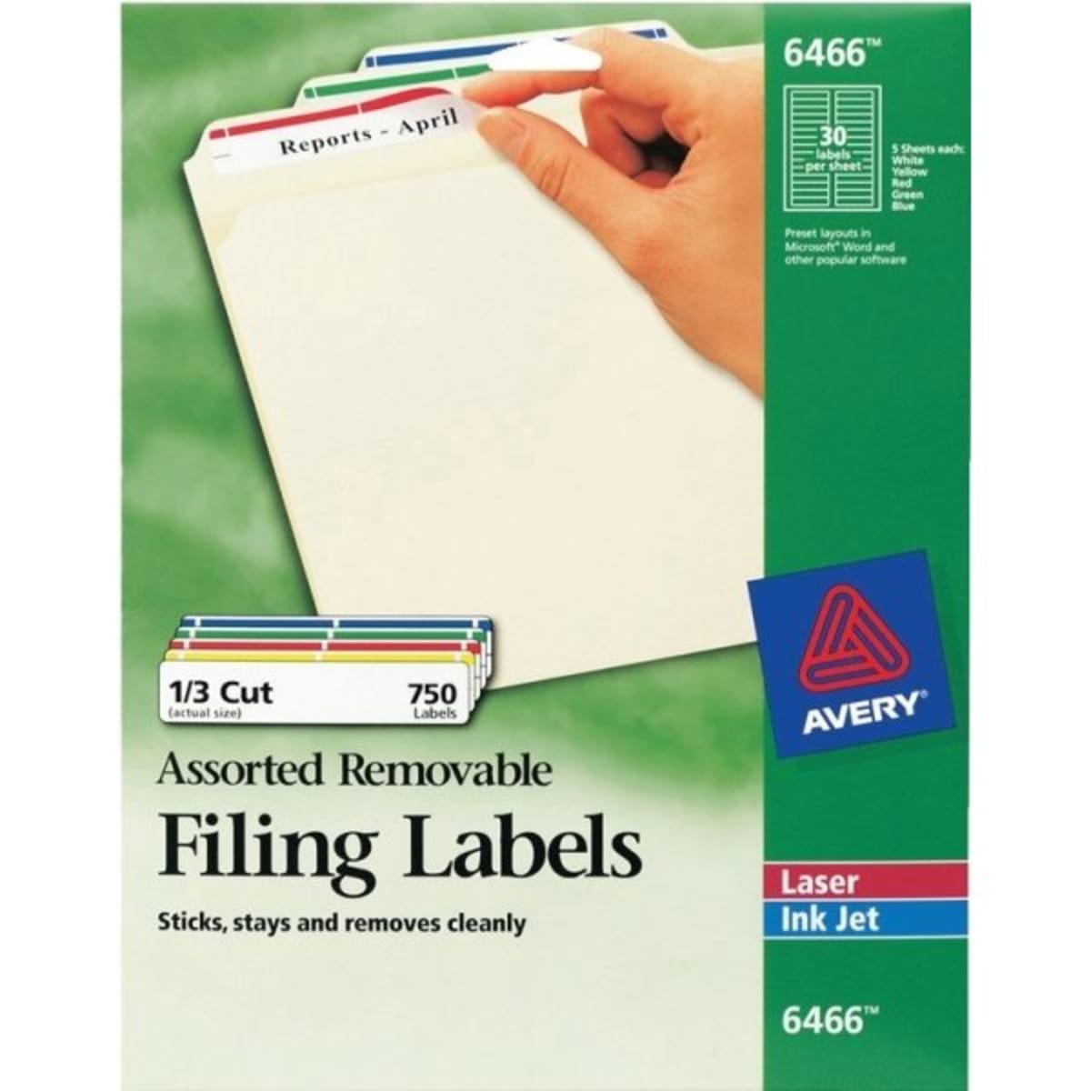Avery® Color Removable Laser File Folder Labels, 2/3