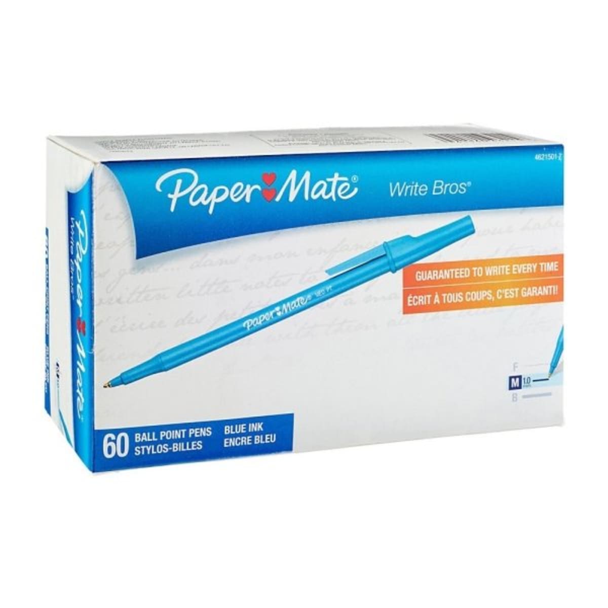 Paper Mate Write Bros Stick Ballpoint Pen Medium 1mm Blue Ink 60 Count 4621501 for sale online