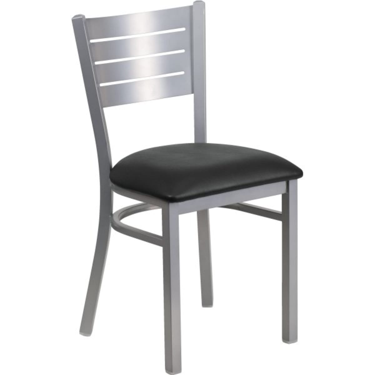 Hercules Series Silver Slat Back Metal Restaurant Chair Black Vinyl Seat Hd Supply