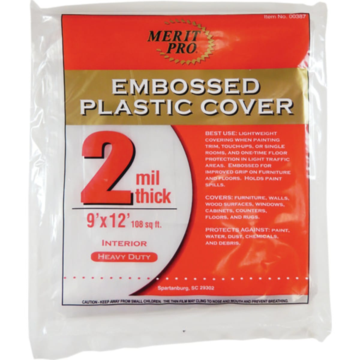 Dynamic 00387 9 X 12 2mil Embossed Plastic Drop Cloth Flat Pack