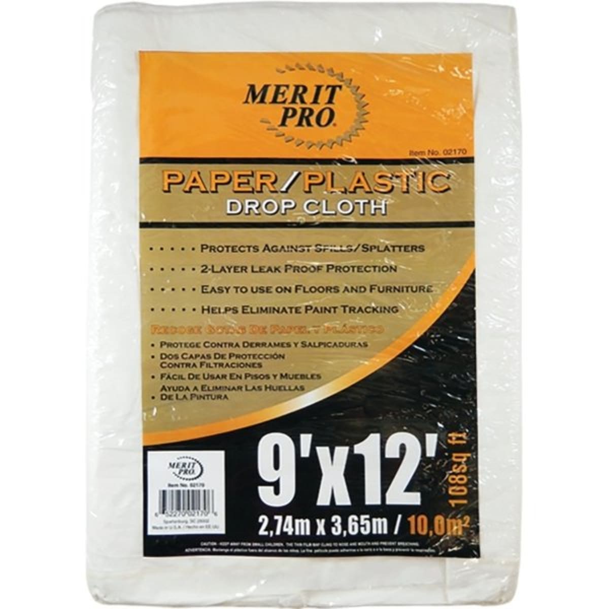 Merit Pro 02170 9 X 12 Paper And Plastic Laminated Drop Cloth