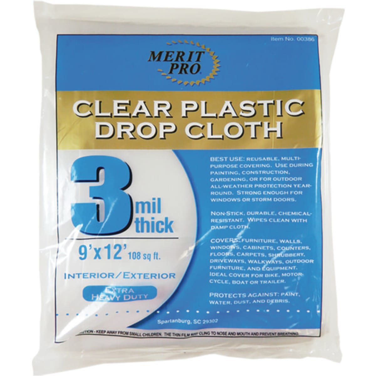 Dynamic 00386 9 X 12 3mil Plastic Drop Cloth Flat Pack Package