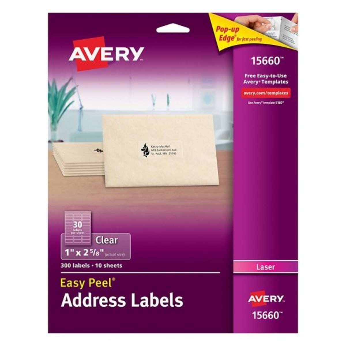 Avery® Easy Peel Clear Permanent Laser Address Label 1 x 2-5 ...