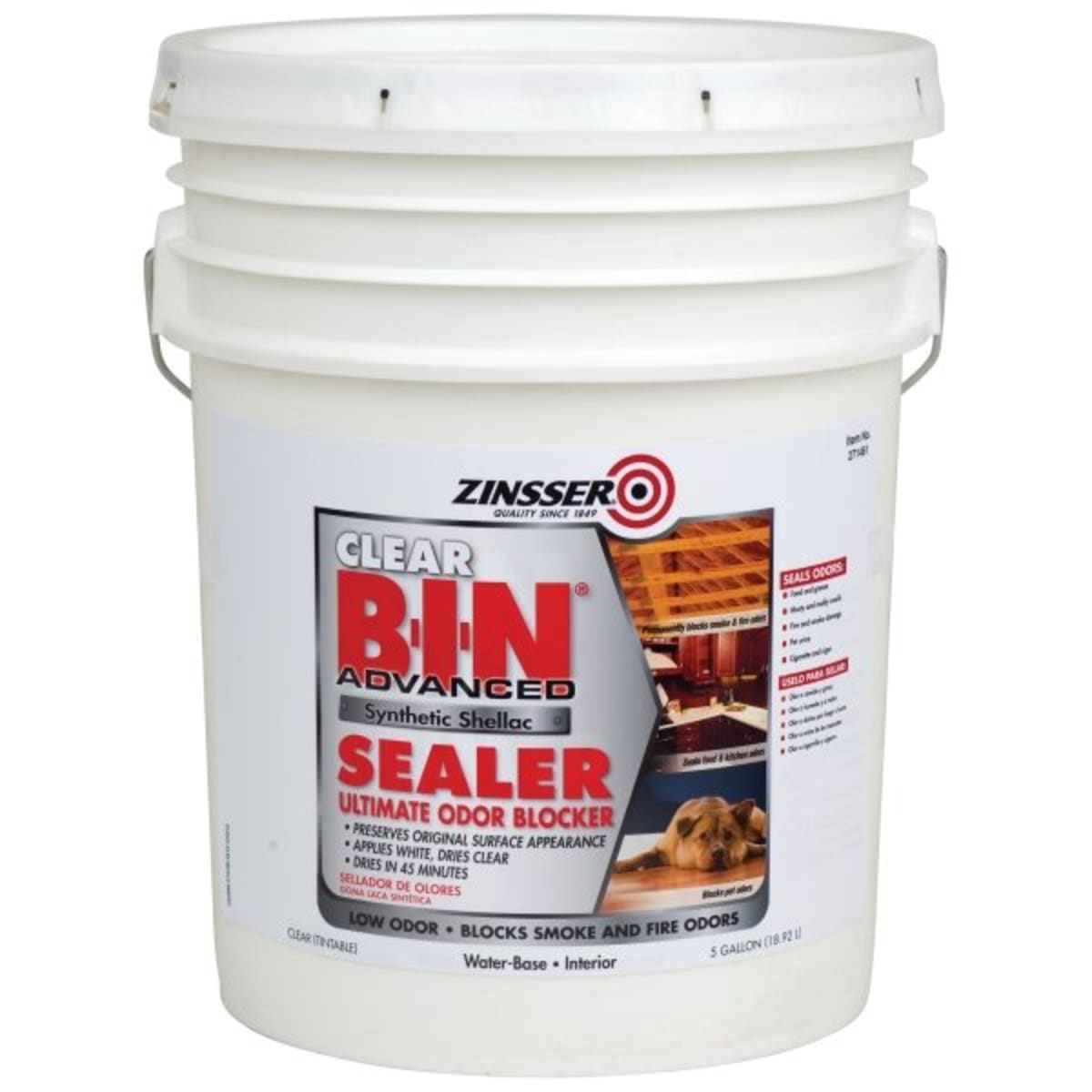 Zinsser 5 Gal B I N Advanced Sealer Odor Blocker Flat Clear 1pk
