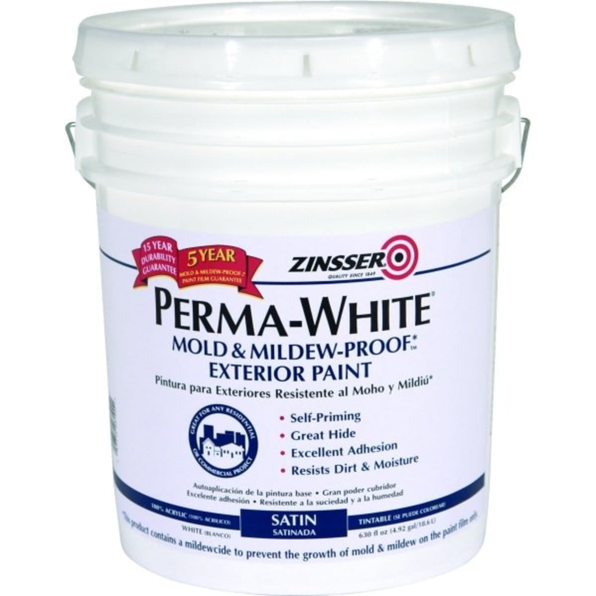 Zinsser 5 Gal Perma White Mold Mildew Proof Exterior Paint Satin