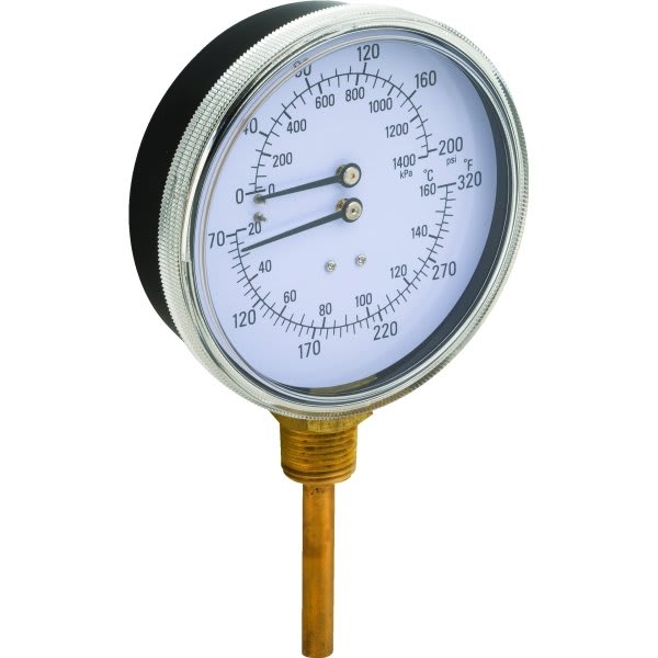 4" Dial 320°F 200 PSI Temperature And Pressure Gauge