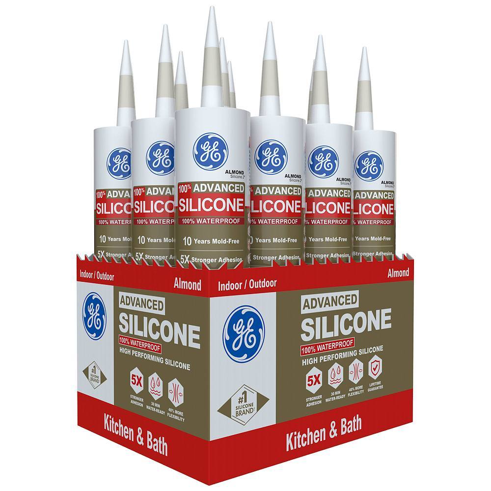 GE 10.1 Oz Silicone 2 Kitchen And Bath Sealant, Almond, Case Of 12