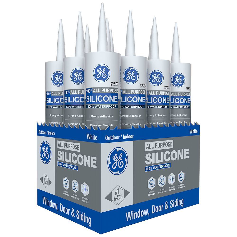 GE 10.1 Oz All Purpose Silicone 1 Window And Door Sealant, White, Case Of 12