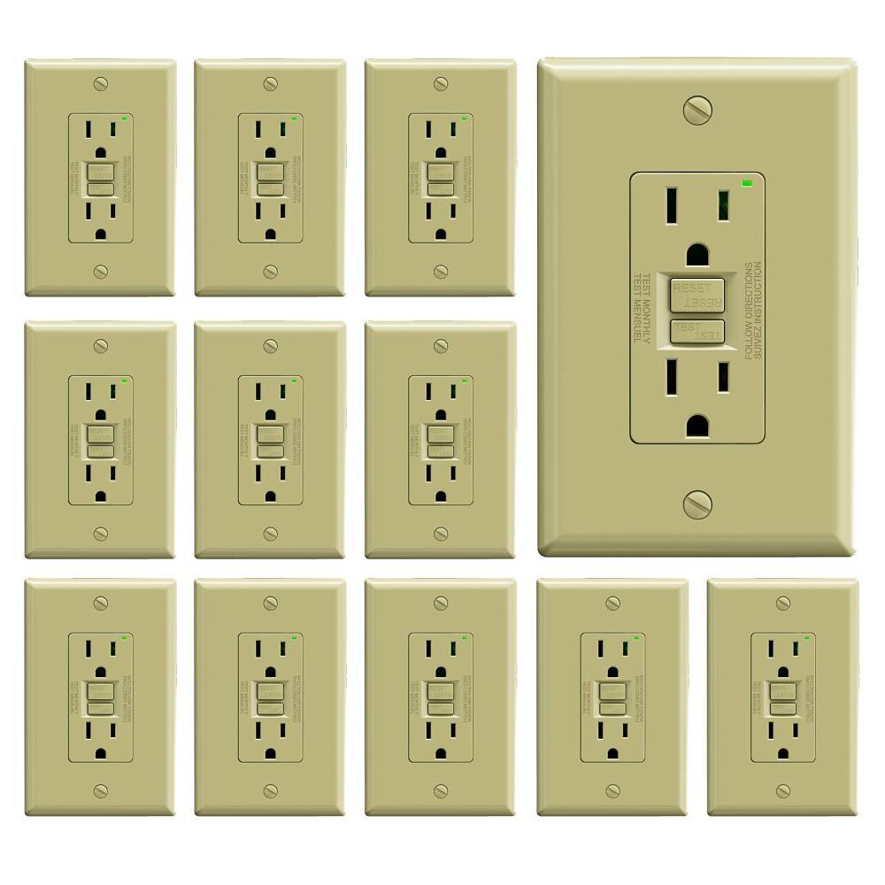 Maintenance Warehouse 15 Amp 125-Volt Self-Test Gfci Receptacle With Wall Plate In Ivory 12-Pack