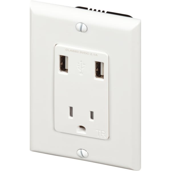 Maintenance Warehouse 15 Amp 125-Volt Tamper-Resistant Single Receptacle, Dual Usb-A Ports And Wall Plate In White