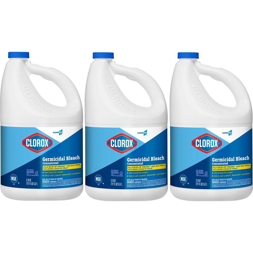 Clorox Germicidal Bleach, Concentrated, 121 Ounce Bottle, Case Of 3