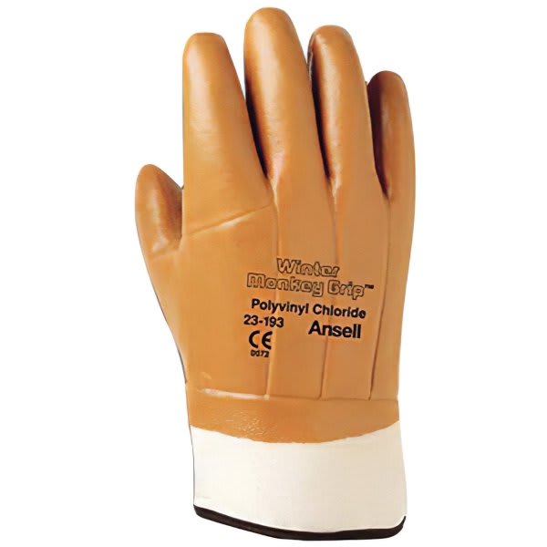 Ansell Winter Monkey Grip X-Large Brown Vinyl Jersy Lined Gloves 1 Pair
