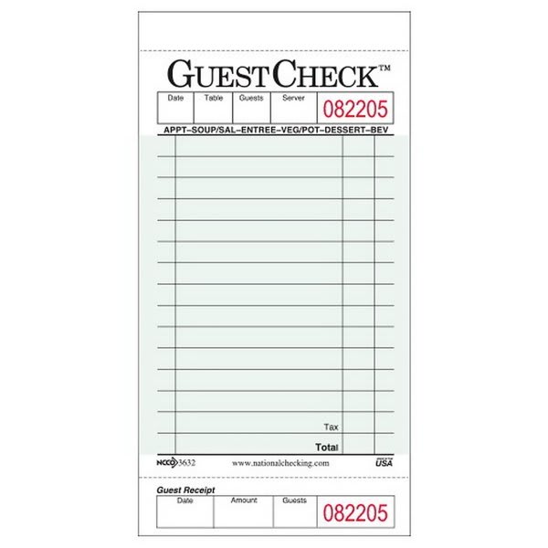 Ncc 1 Pt 15 Line Guest Check Board, Green, Case Of 2500