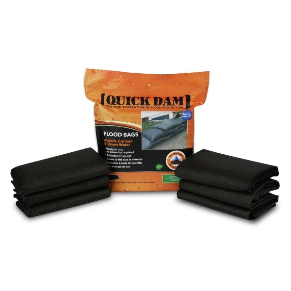 Quick Dam Flood Bags 6-Pack – Water-Activated, Absorbent Flood Control Bags, 12"X24"X3.5"