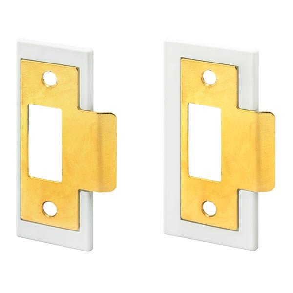 Make 2 Fit 1-3/8in 1-3/4in, Fix-A-Latch Srk Plate Rpr Kit, Stp Stl, Brs, Wt Plst