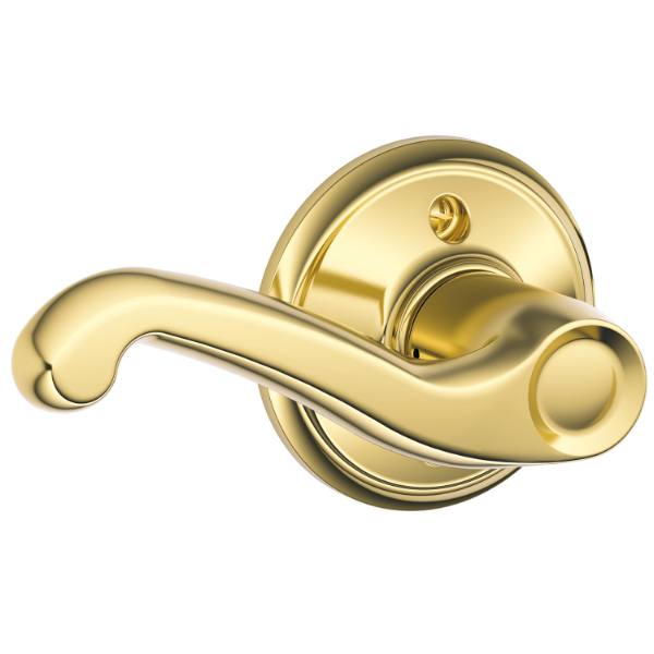 Schlage Residential F Series Dummy Lt Hand Bright Brass Finish Flair Lever