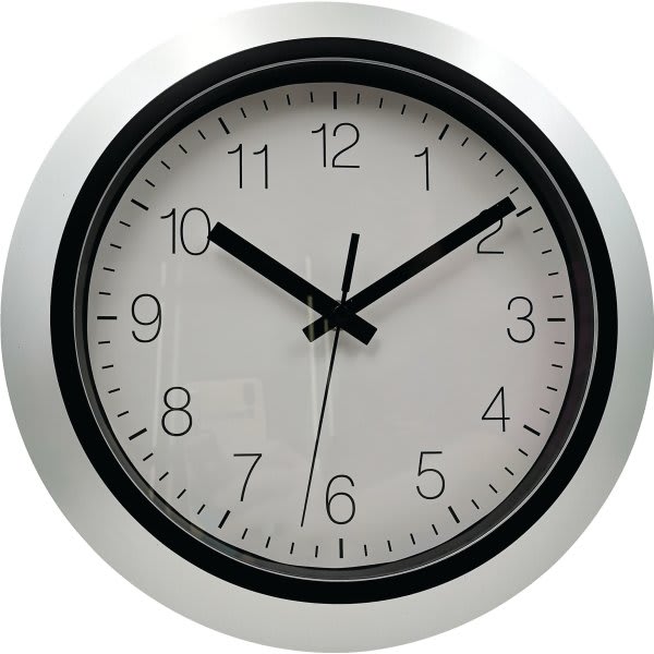 Geneva Clock Round Plastic Wall Clock 10 Inch, Silver, White Face